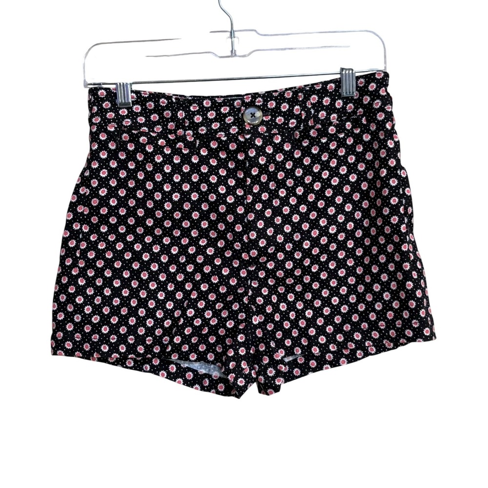 Maeve Anthropologie Black Pink Floral Sunburst High Rise Shorts Size 28